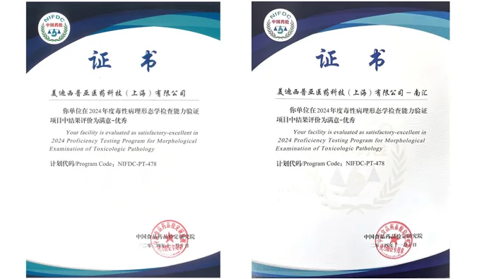 再获权威认可！5001拉斯维加斯荣获毒性病理形态学检查能力验证优秀证书
